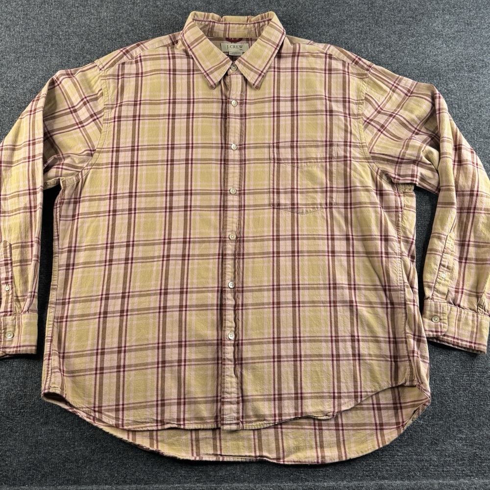 J Crew Mens 2XL Long Sleeve Shirt Blue Tan Plaid Flannel‎ Cotton EUC